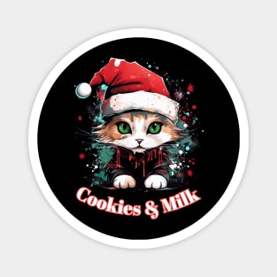 Cookies & Milk - Christmas Cat - Winter Holiday Magnet